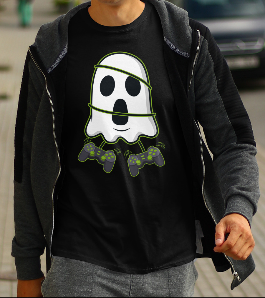 Halloween Ghost Gamer Controllers Spooky Play T-Shirt