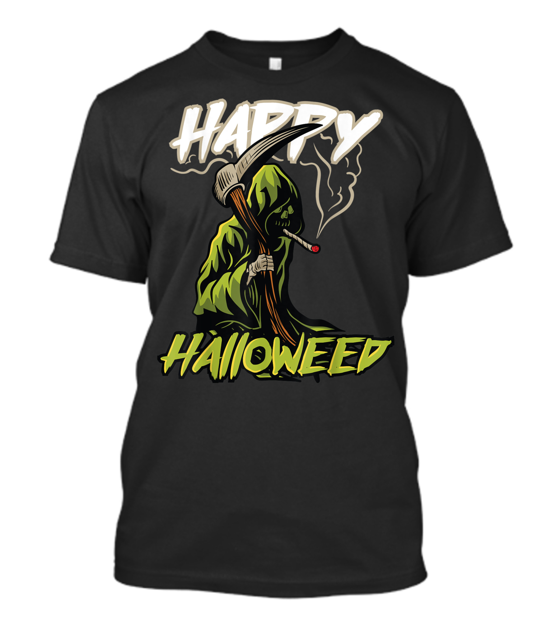 Happy Halloweed Grim Reaper Smoking Weed Cannabis T-Shirt