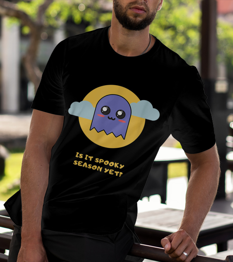 Is It Spooky Season Yet Cute Ghost With Clouds And Moon T-Shirt