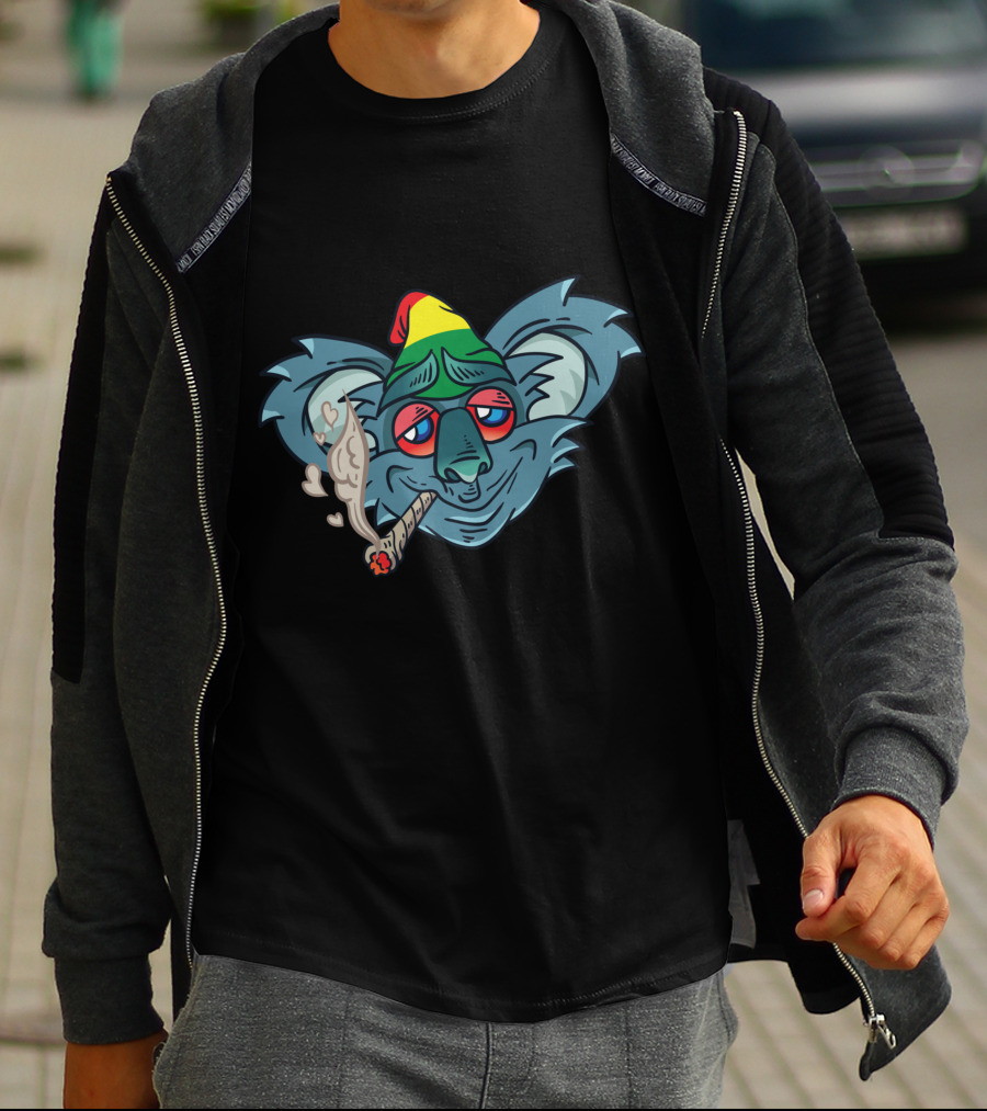 Koala Smoking Weed Cannabis Stoner Marihuana Rasta Hat T-Shirt