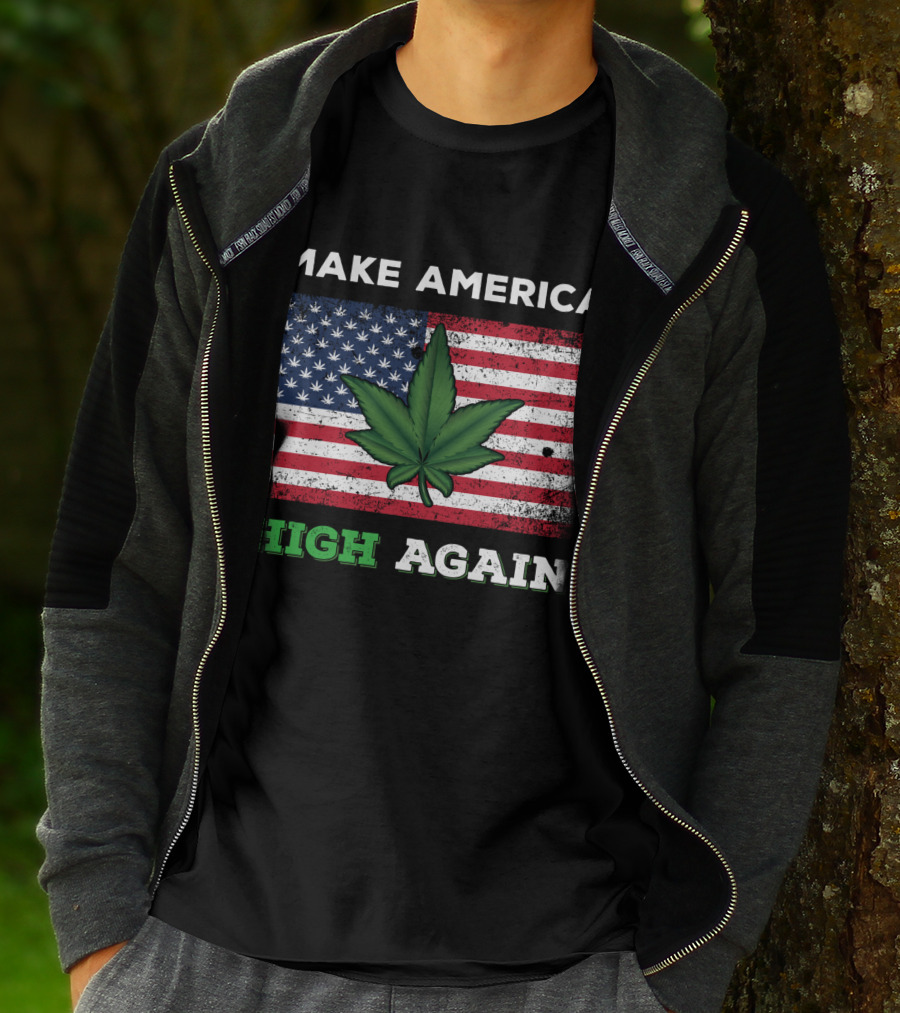 Make America High Again Pot Leaf USA Flag Weed Marijuana T-Shirt