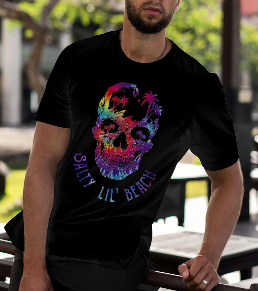 Salty Lil Beach Tie-Dye Skull With Palm Trees T-Shirt