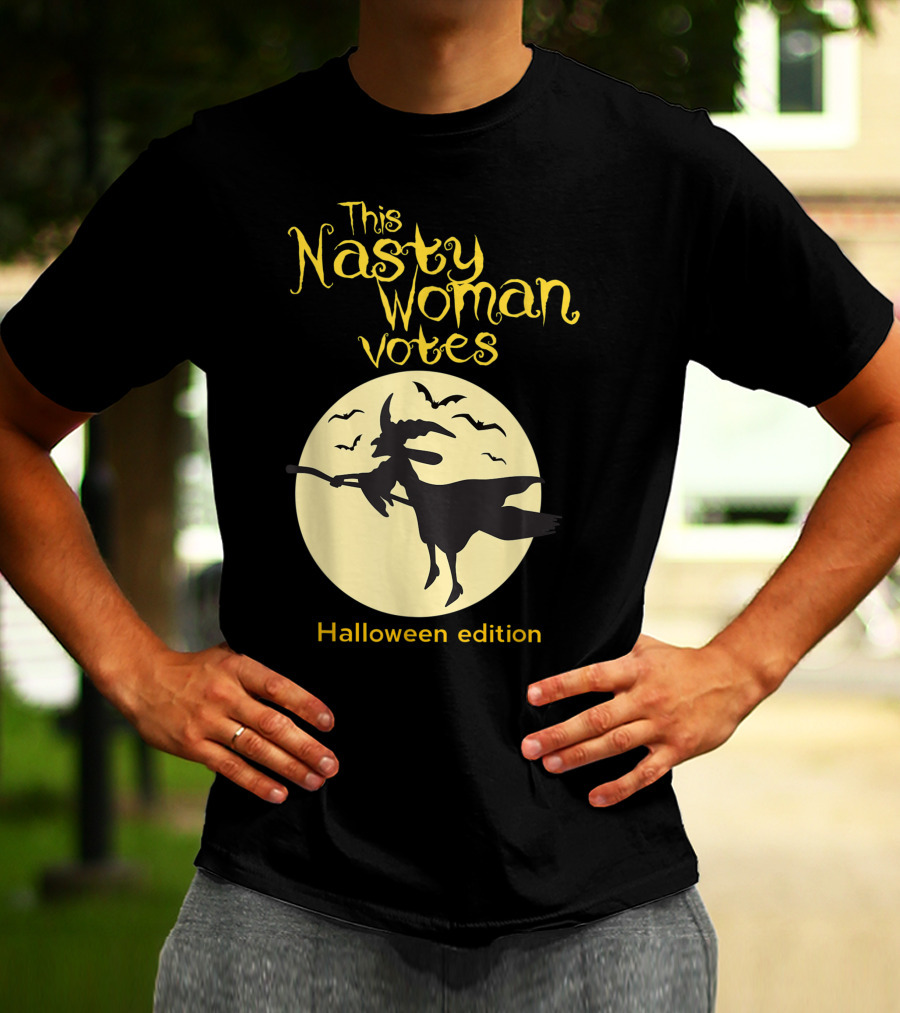 This Nasty Woman Votes Halloween Edition Feminism Witch And Bats Moon T-Shirt