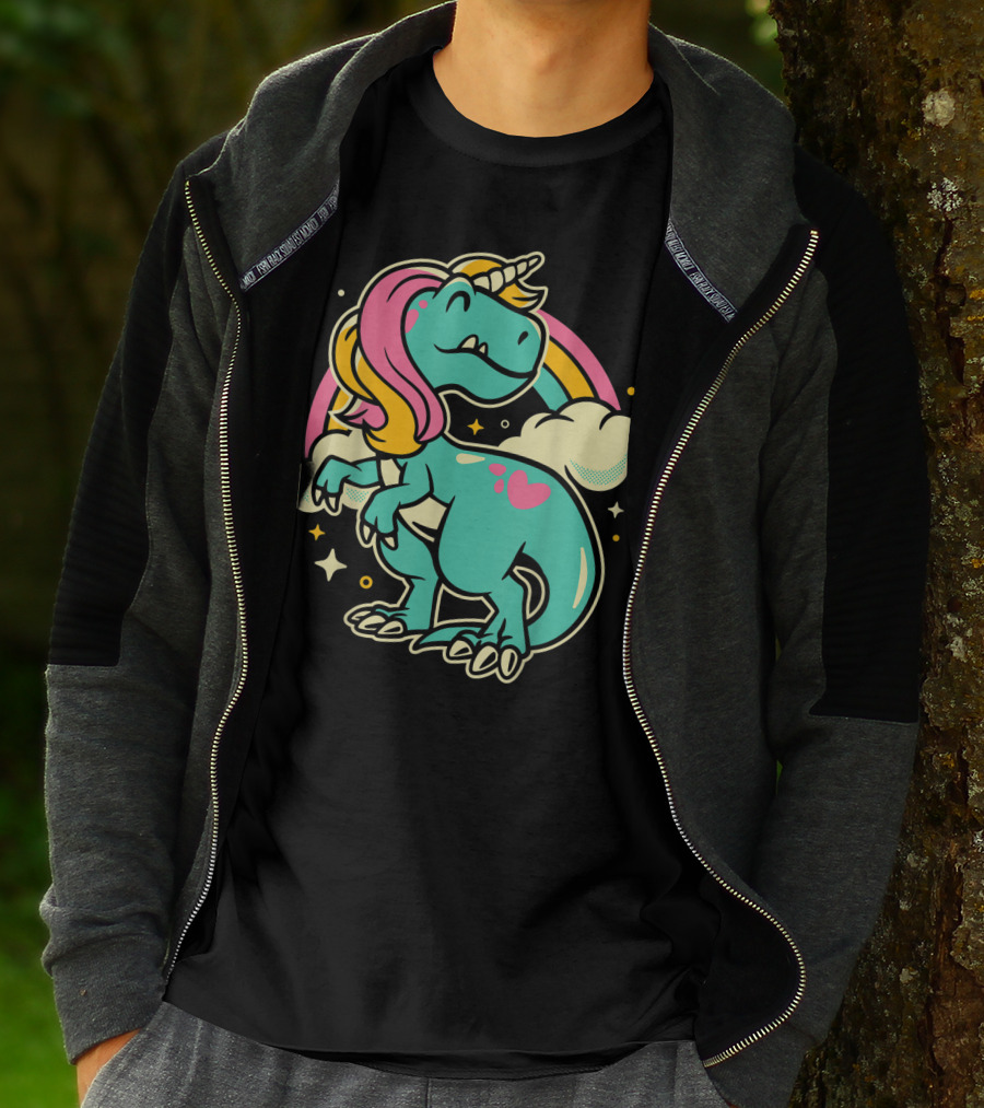 Majestic Unicornasaurus Rex Rainbow Dinosaur With Pink Heart T-Shirt