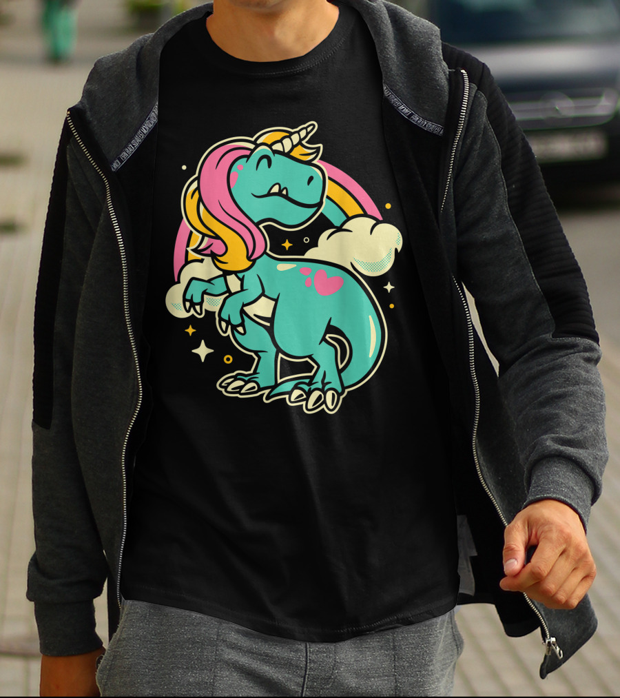 Majestic Unicornasaurus Rex Rainbow Dinosaur With Pink Heart T-Shirt
