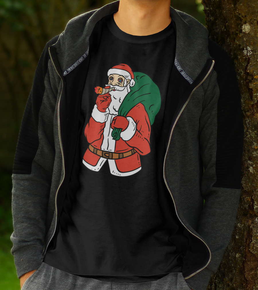 Santa Claus Smoking Weed Cannabis Marijuana Carrying Bag T-Shirt