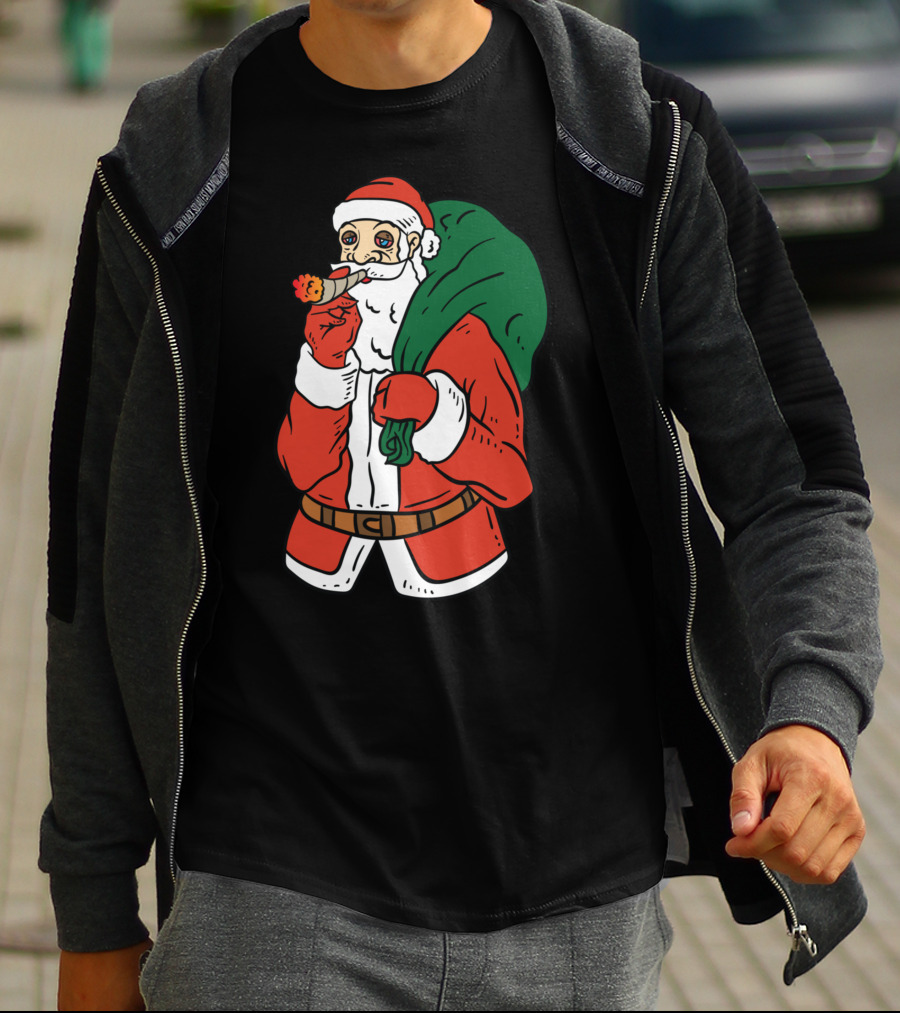 Santa Claus Smoking Weed Cannabis Marijuana Carrying Bag T-Shirt