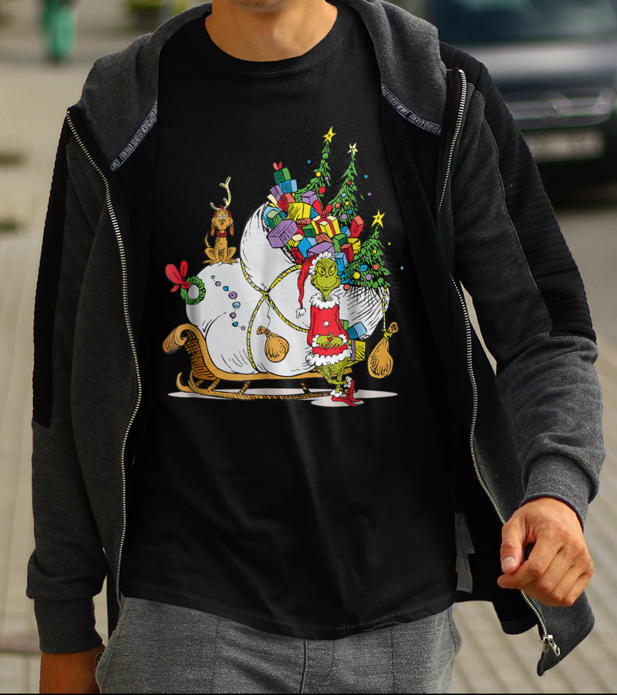 Dr Seuss Grinch Max Presents And Christmas Trees Sleigh T-Shirt