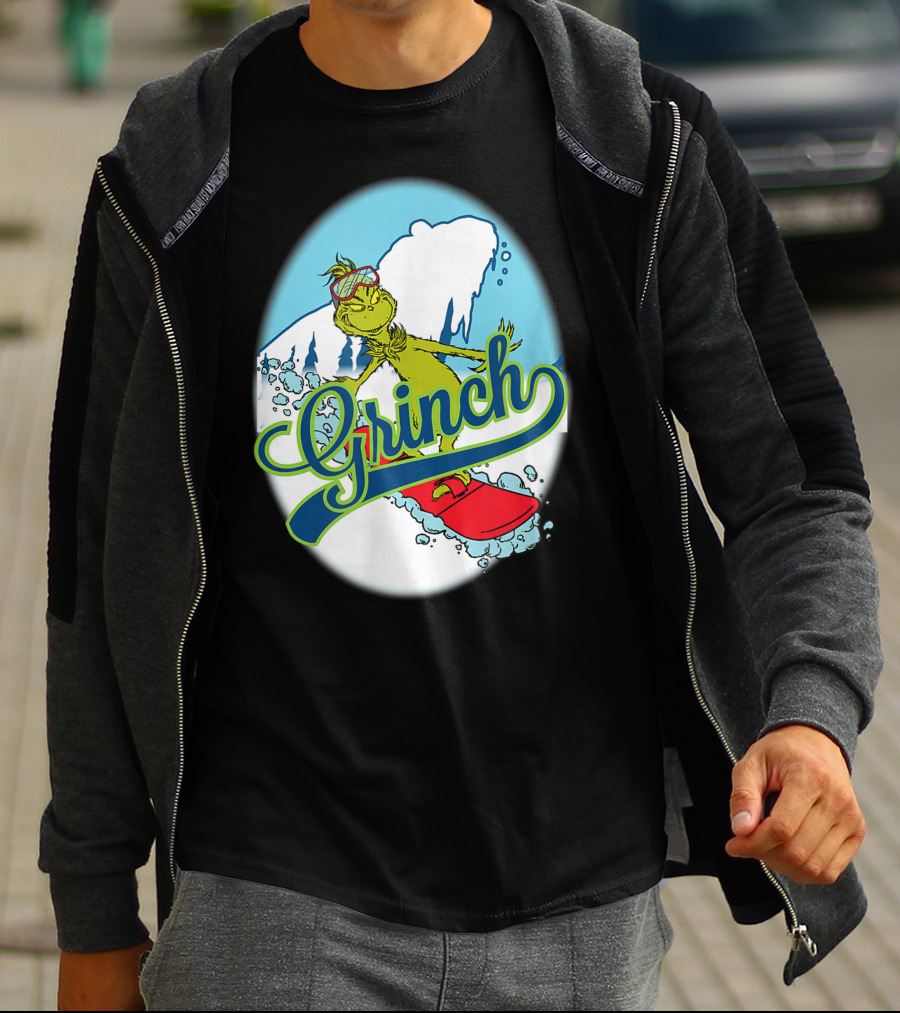 Grinch Snowboarding Dr Seuss Style Adventure T-Shirt