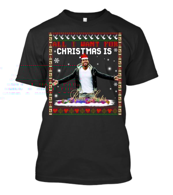 All I Want For Christmas Is Romeo Santos Santa Hat Snowflakes Hearts T-Shirt