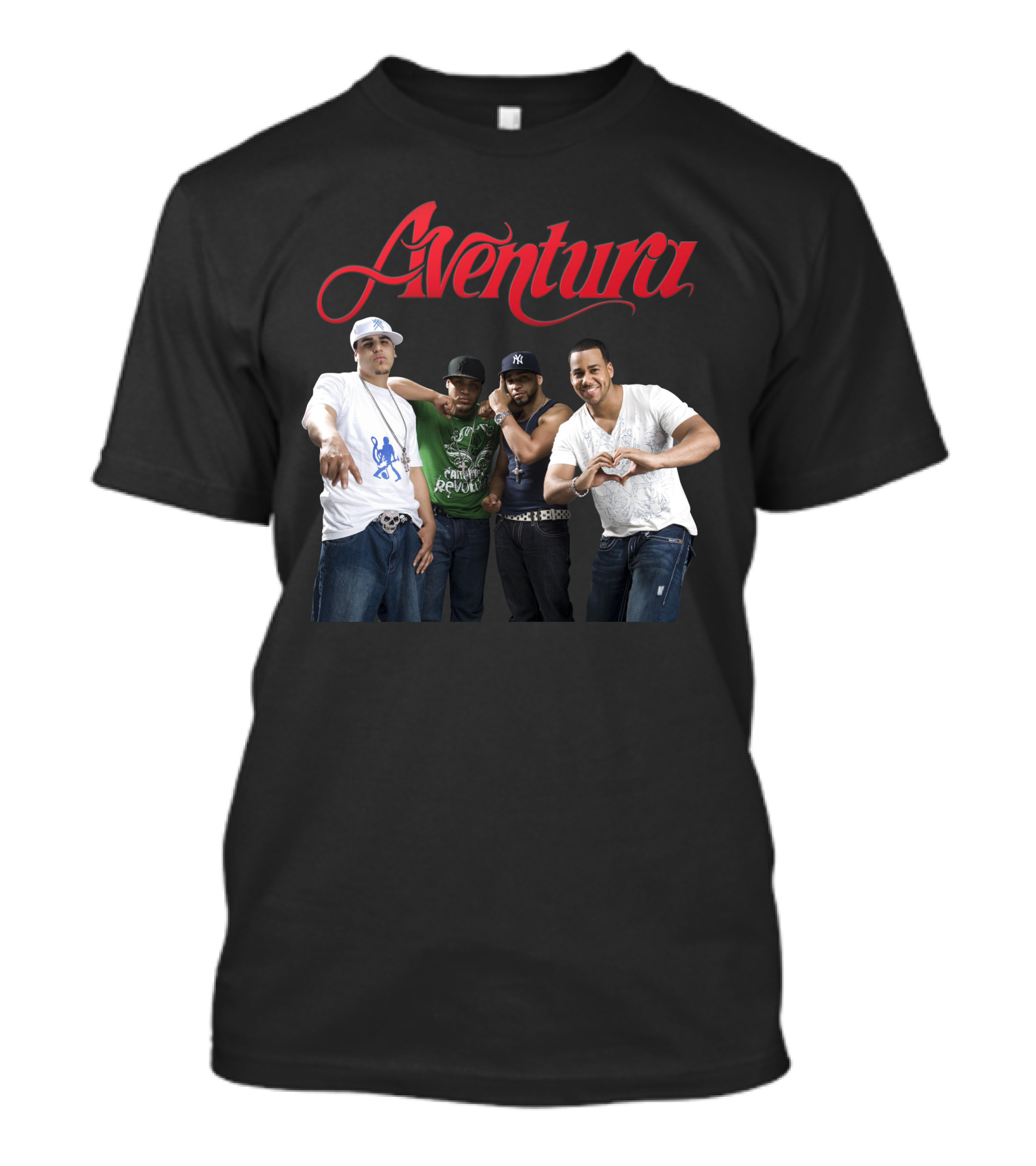 Aventura Band Red Script Logo Casual Group Photo T-Shirt