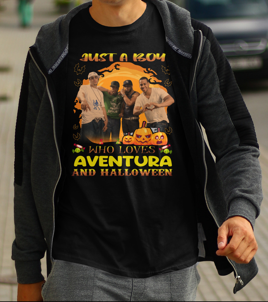 Just A Boy Who Loves Aventura And Halloween Pumpkin Group Fun T-Shirt