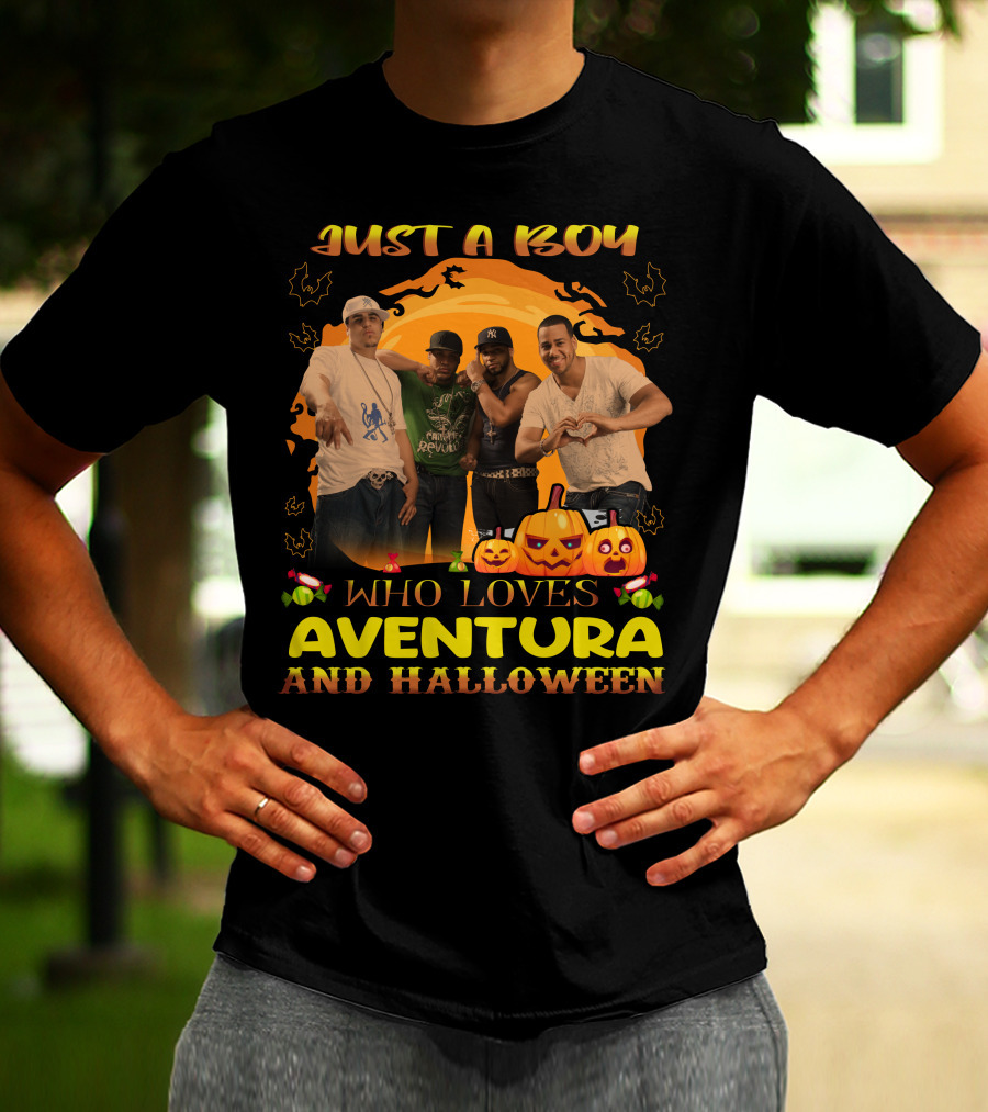 Just A Boy Who Loves Aventura And Halloween Pumpkin Group Fun T-Shirt