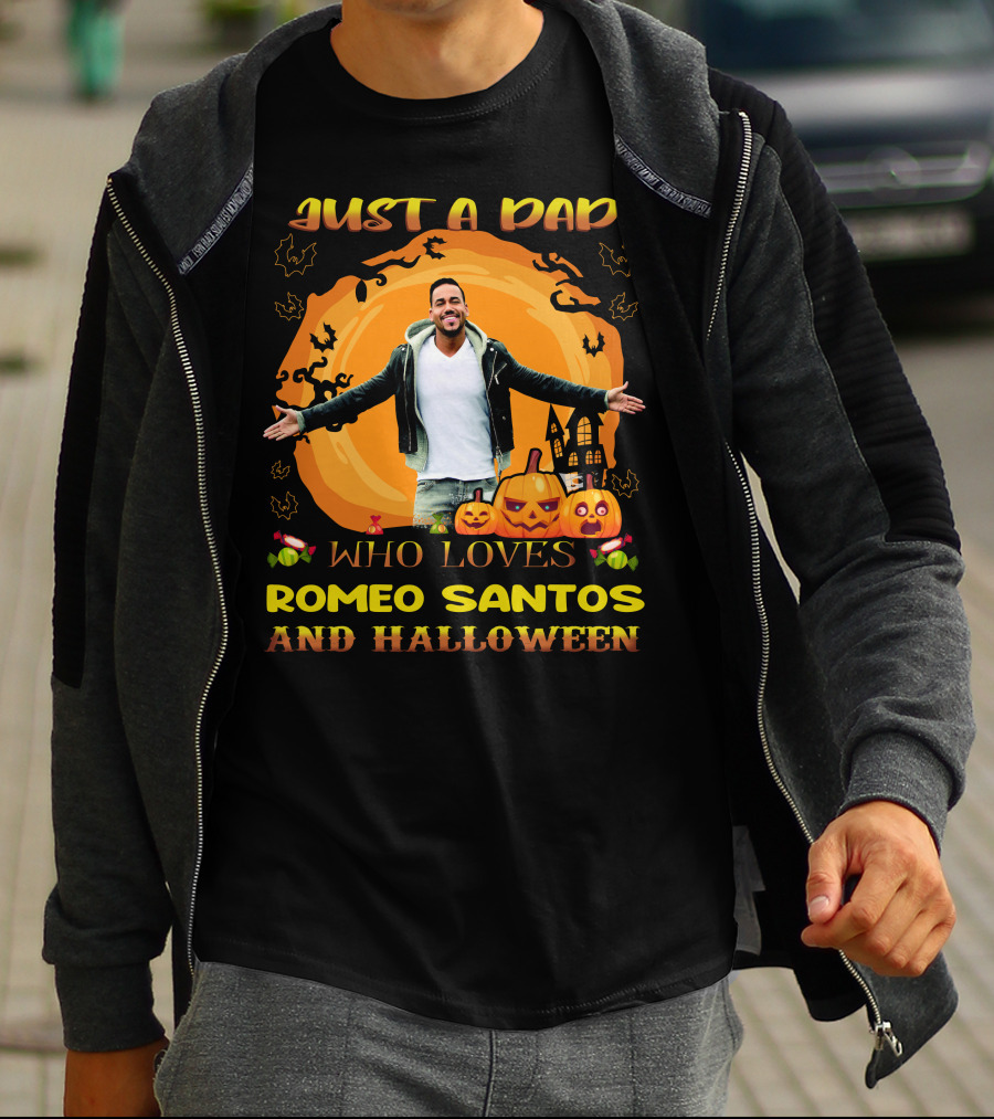Just A Dad Who Loves Romeo Santos And Halloween T-Shirt