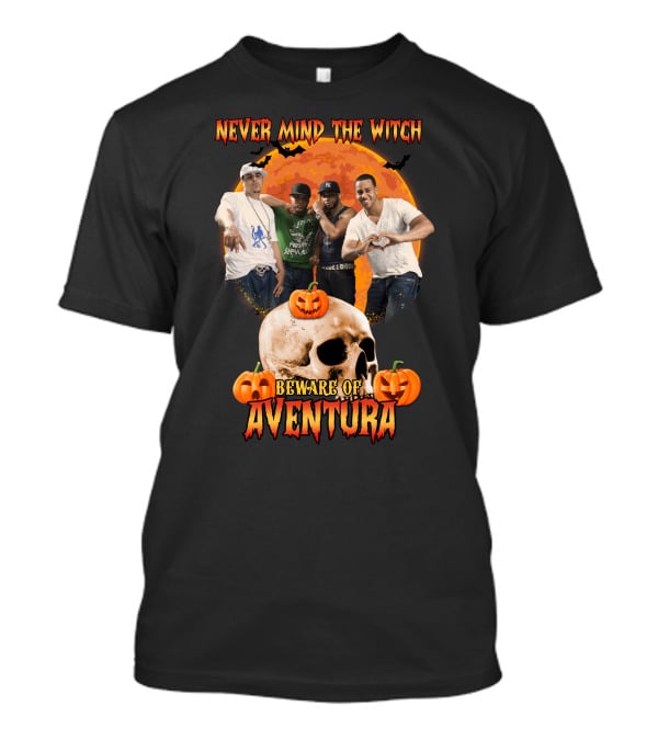 Never Mind The Witch Beware Of Aventura Halloween Pumpkin Skull Scene T-Shirt