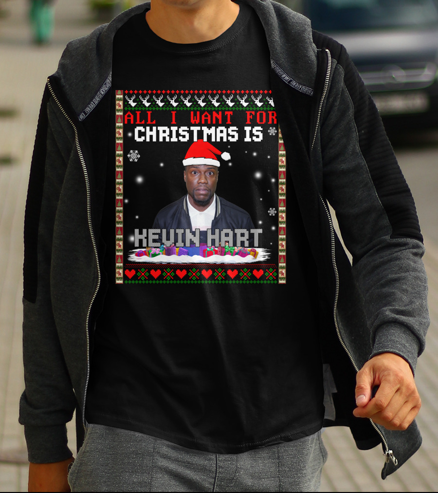 All I Want For Christmas Is Kevin Hart Santa Hat Holiday T-Shirt