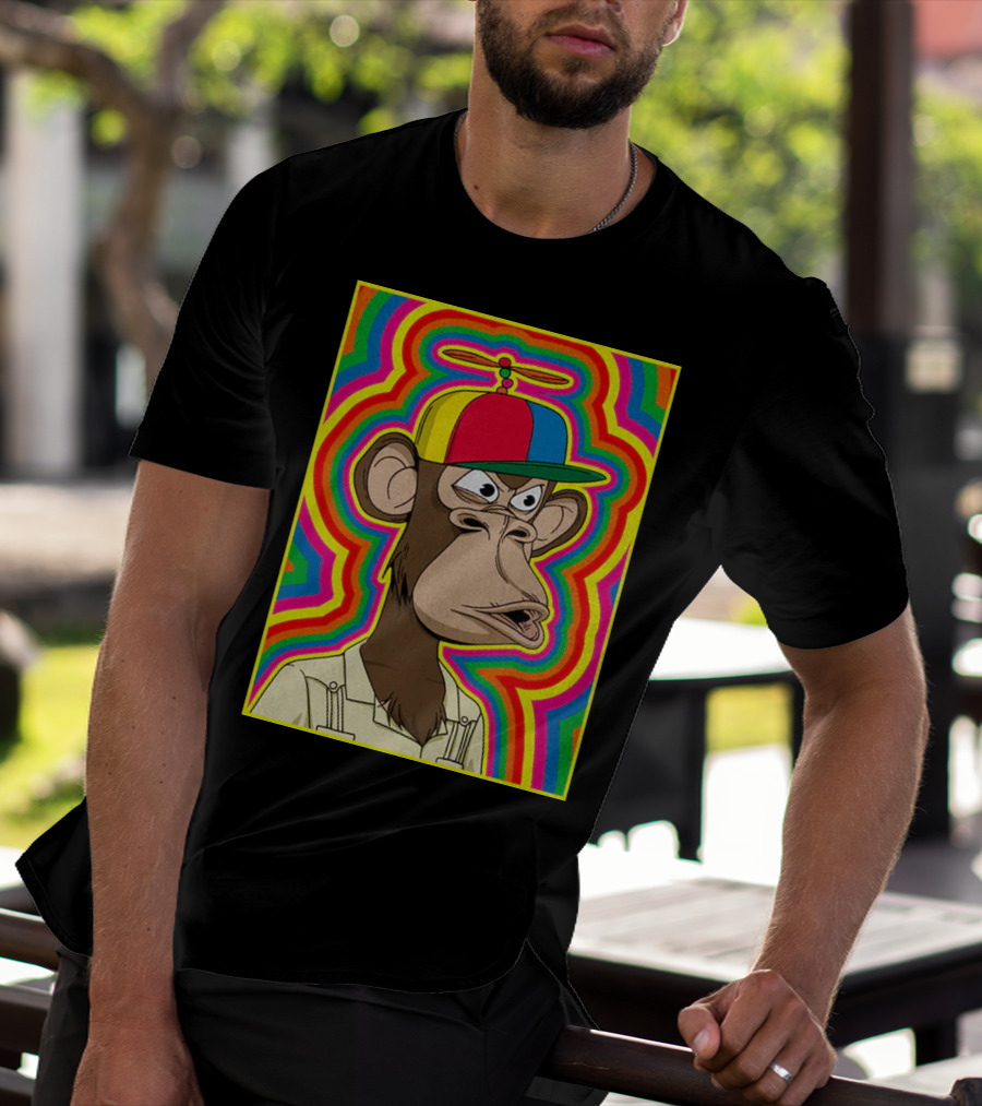 Bored Ape With Propeller Hat Psychedelic Background T-Shirt
