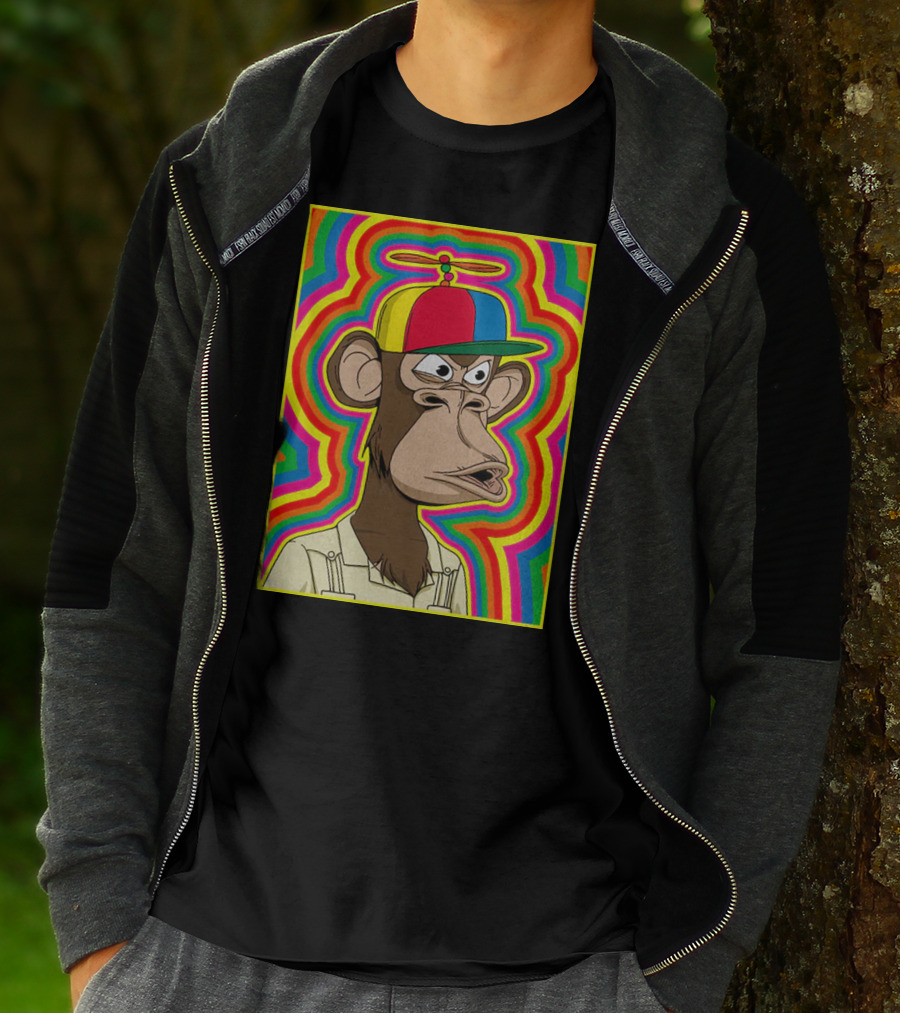 Bored Ape With Propeller Hat Psychedelic Background T-Shirt