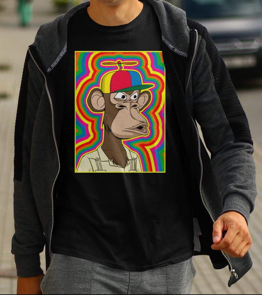 Bored Ape With Propeller Hat Psychedelic Background T-Shirt