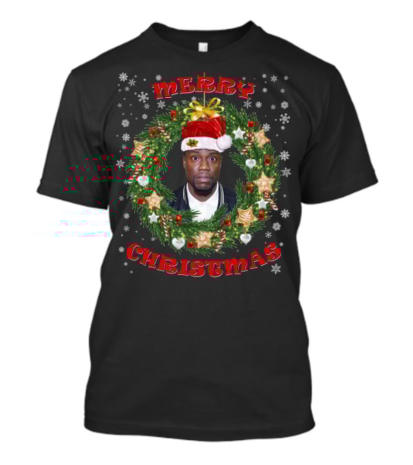 Merry Christmas Kevin Hart Santa Hat Christmas Wreath T-Shirt