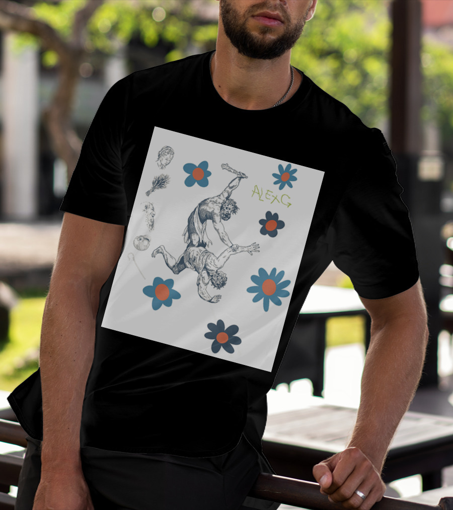 Alex G Floral Mythical Battle With Blue And Orange Flowers T-Shirt