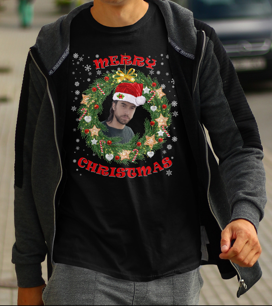 Merry Christmas Santa Hat Wreath T-Shirt