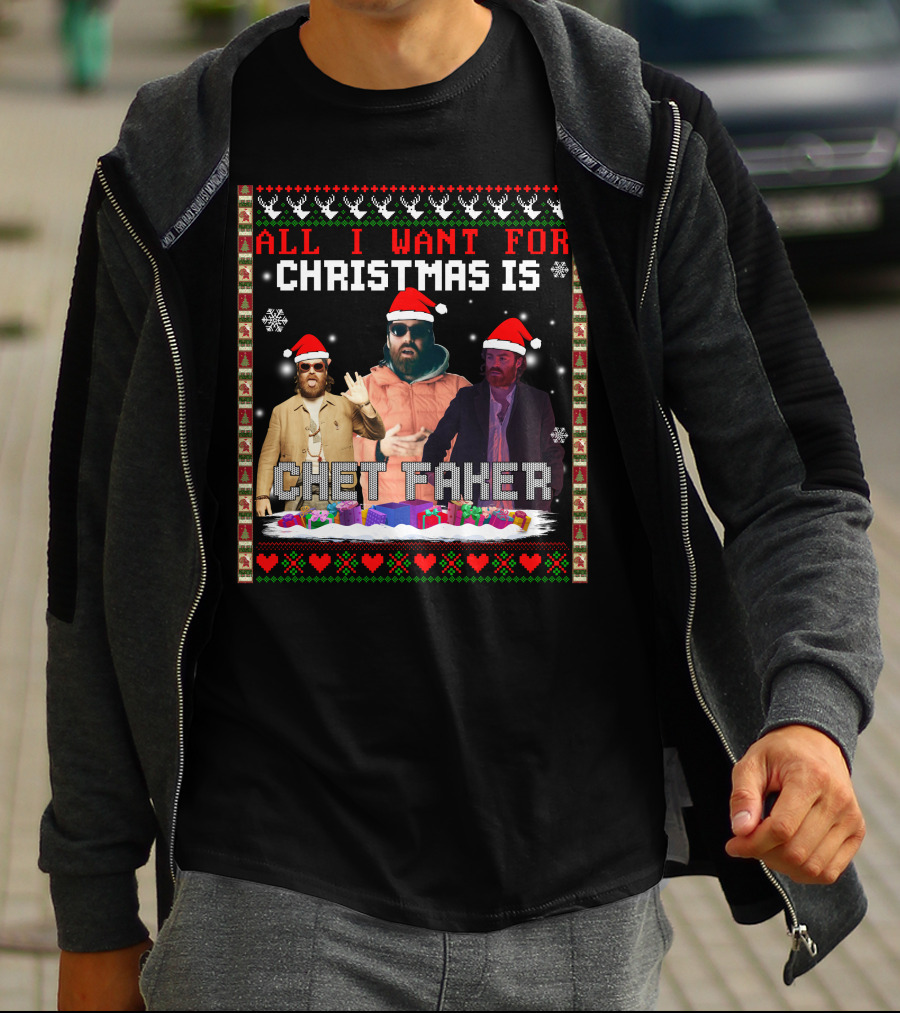 All I Want For Christmas Is Chet Faker Red Santa Hats Snowflakes Presents T-Shirt