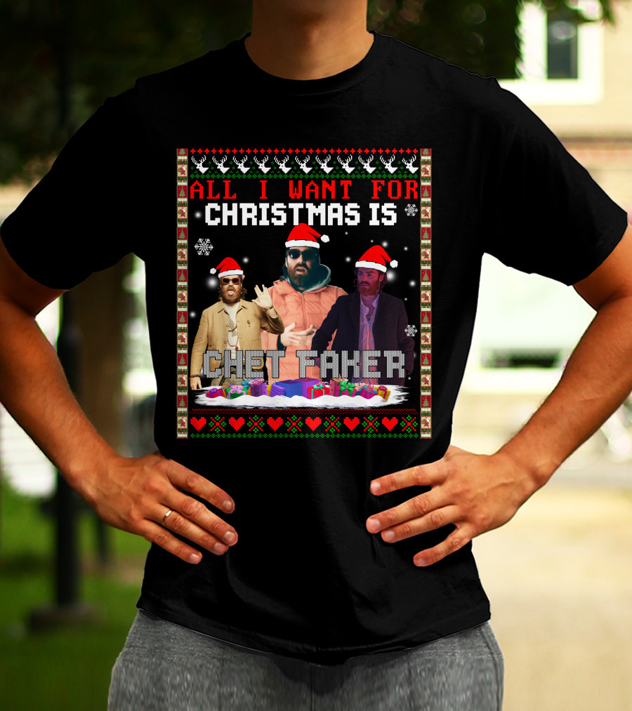 All I Want For Christmas Is Chet Faker Red Santa Hats Snowflakes Presents T-Shirt