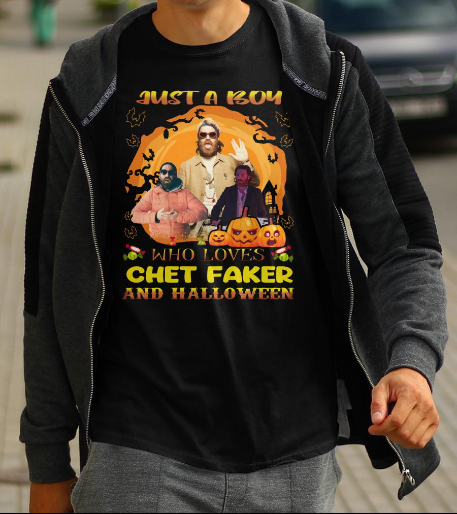 Just A Boy Who Loves Chet Faker And Halloween Pumpkins Bats T-Shirt