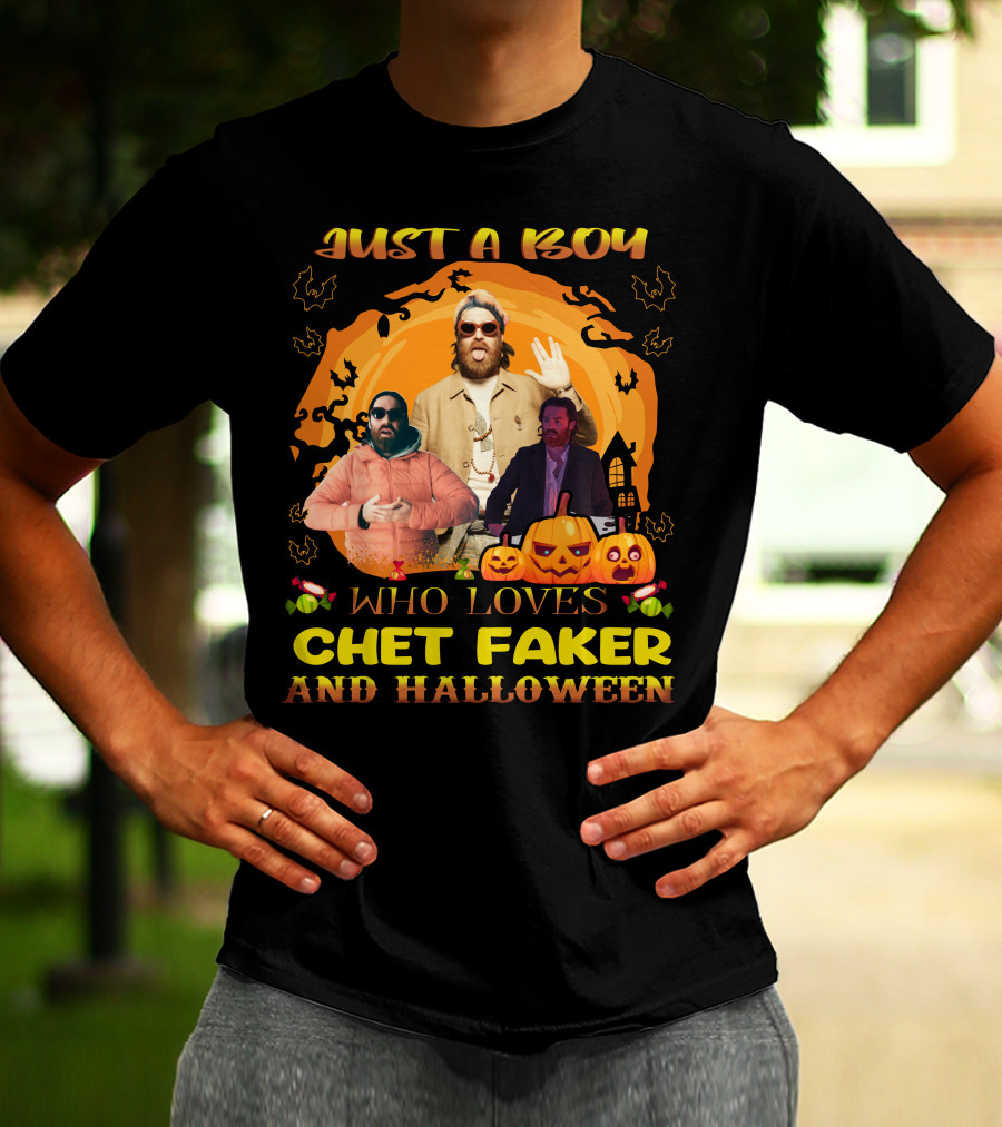 Just A Boy Who Loves Chet Faker And Halloween Pumpkins Bats T-Shirt