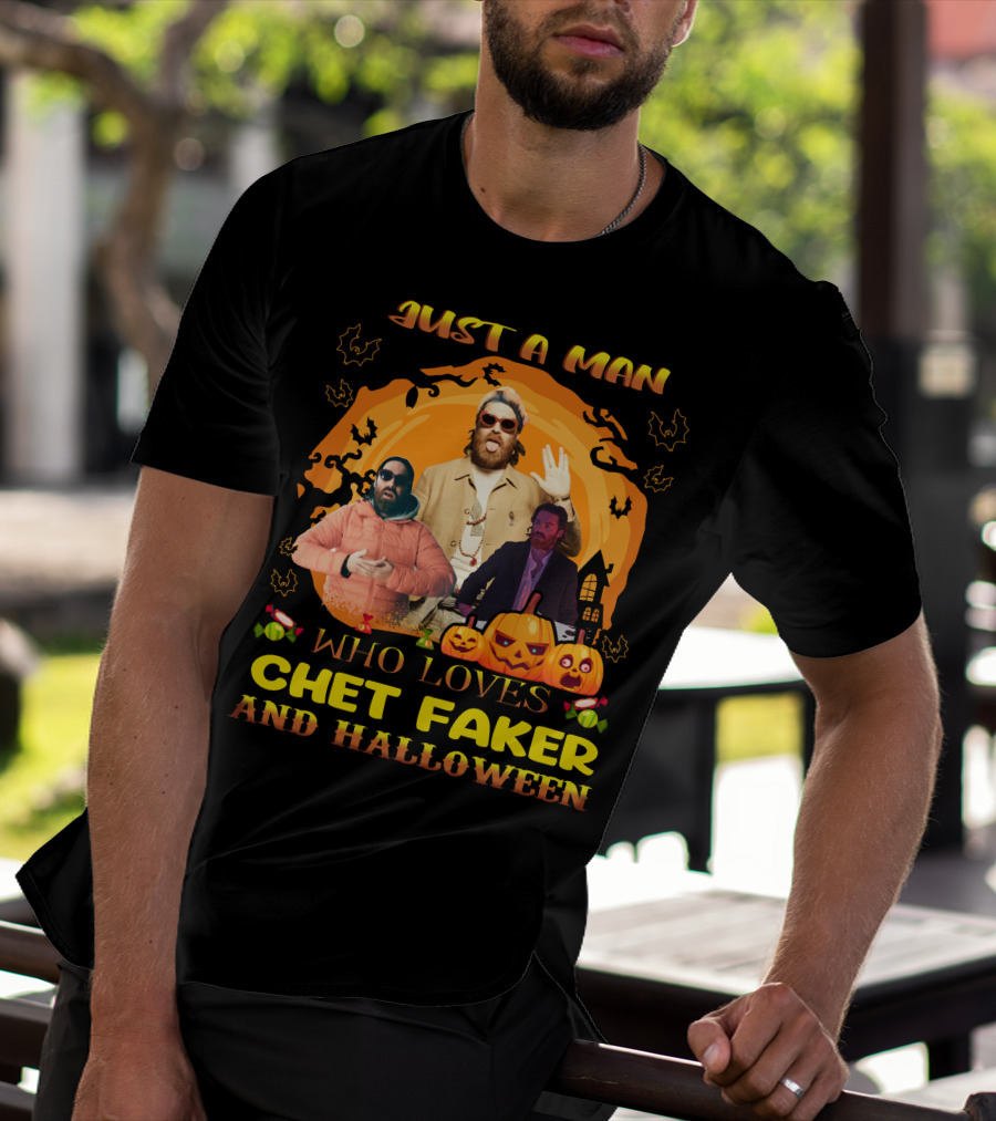 Just A Man Who Loves Chet Faker And Halloween Pumpkins Bats Orange Moon T-Shirt