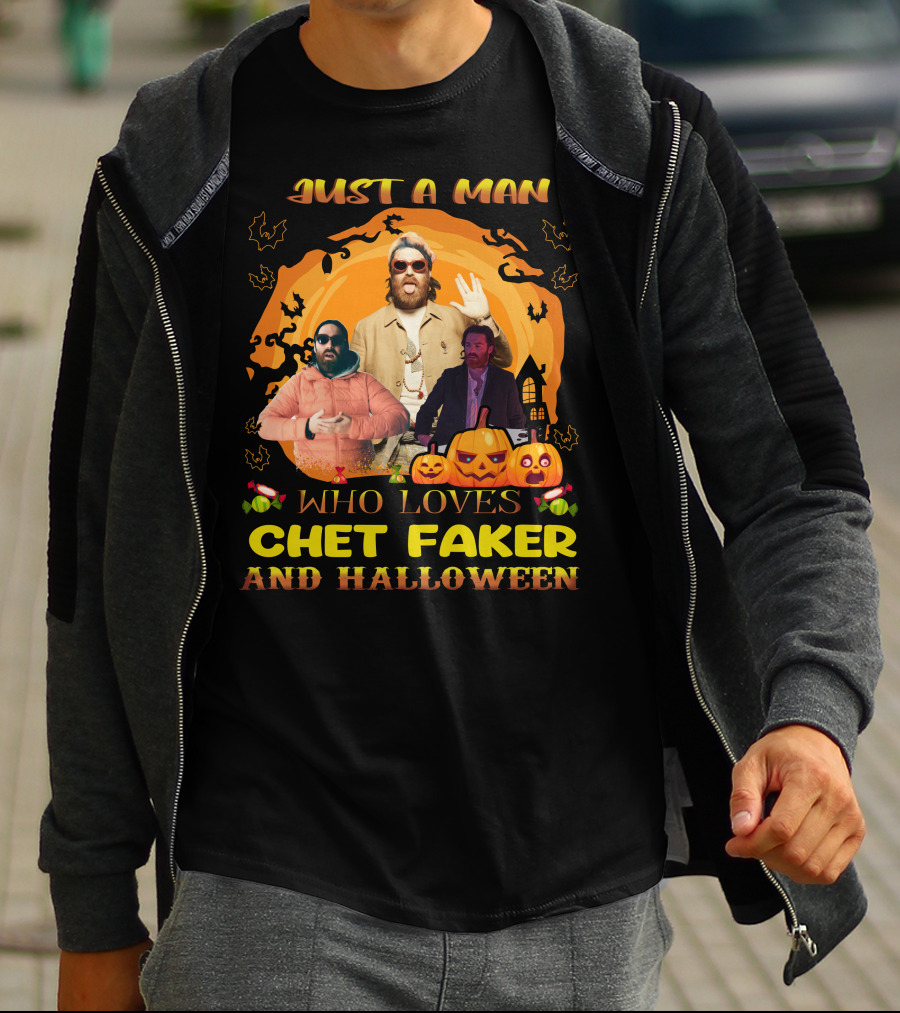 Just A Man Who Loves Chet Faker And Halloween Pumpkins Bats Orange Moon T-Shirt