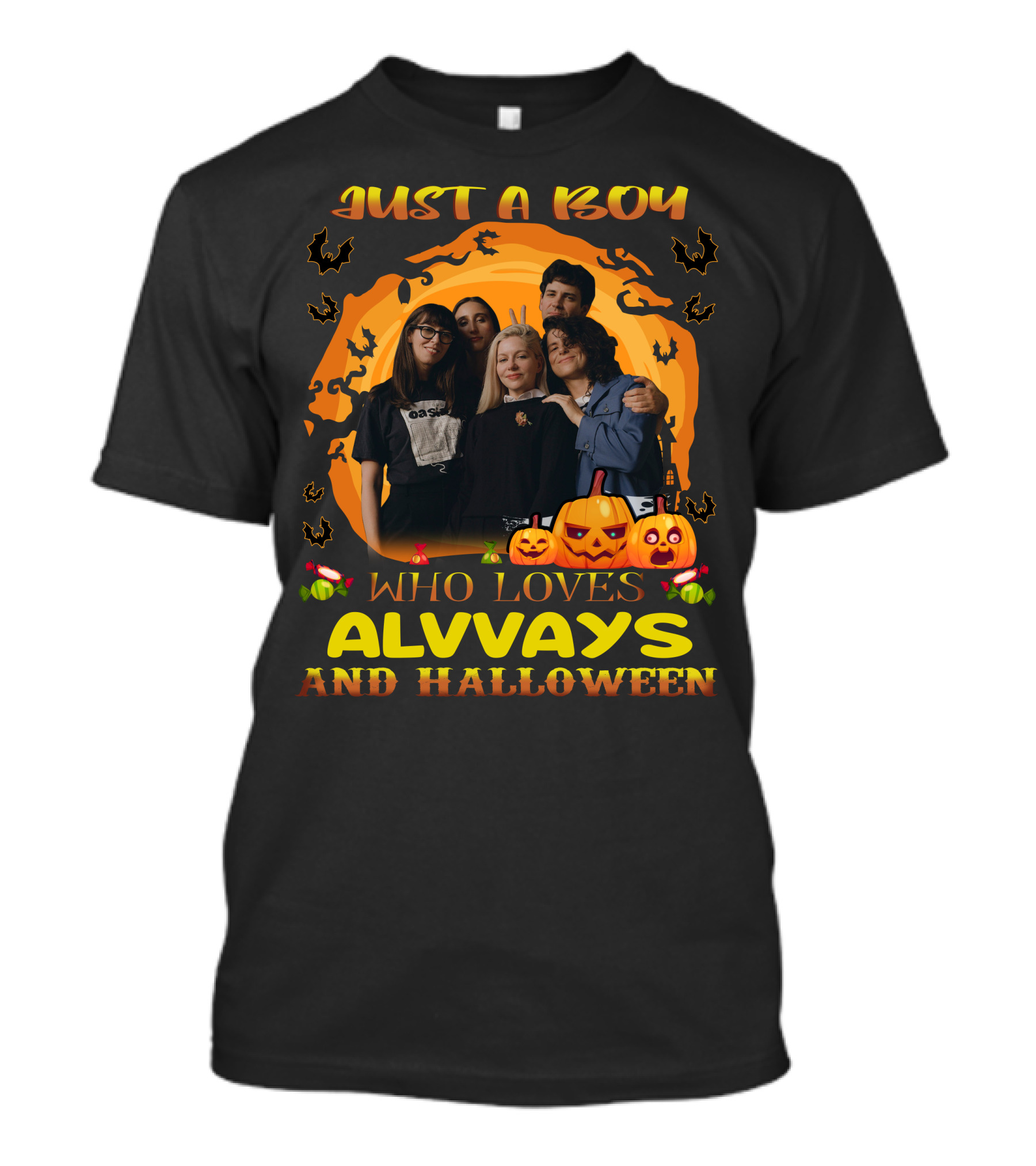 Just A Boy Who Loves Alvvays And Halloween Pumpkins And Candy T-Shirt