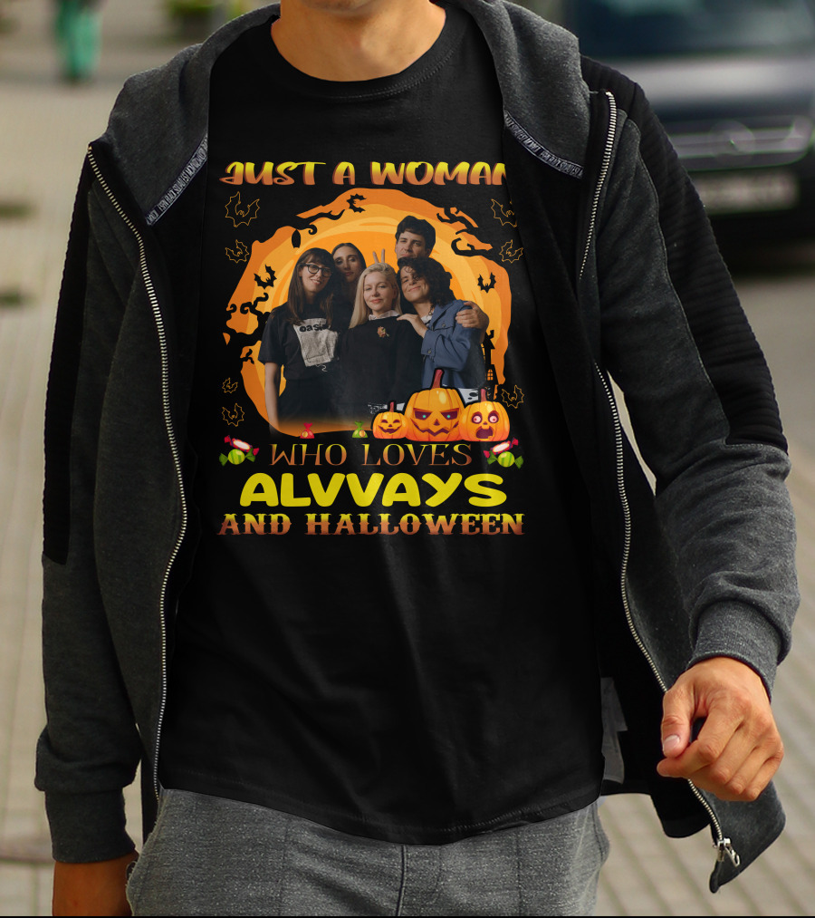 Just A Woman Who Loves Alvvays And Halloween Pumpkins Bats Candy T-Shirt