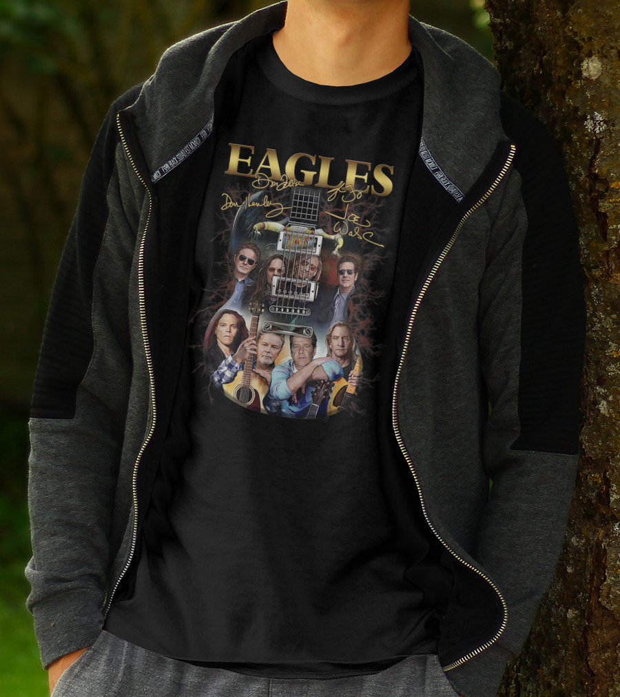 EAGLES Music Legend Rock Band Guitar Art With Signatures T-Shirt