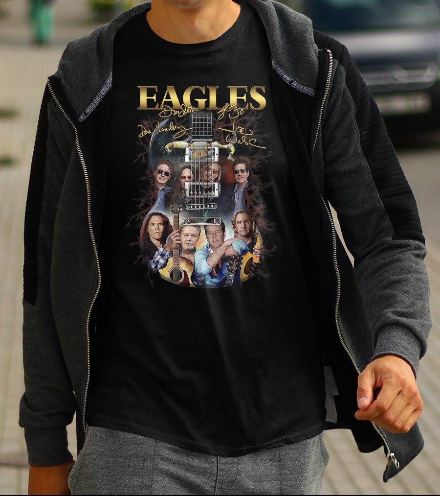 EAGLES Music Legend Rock Band Guitar Art With Signatures T-Shirt