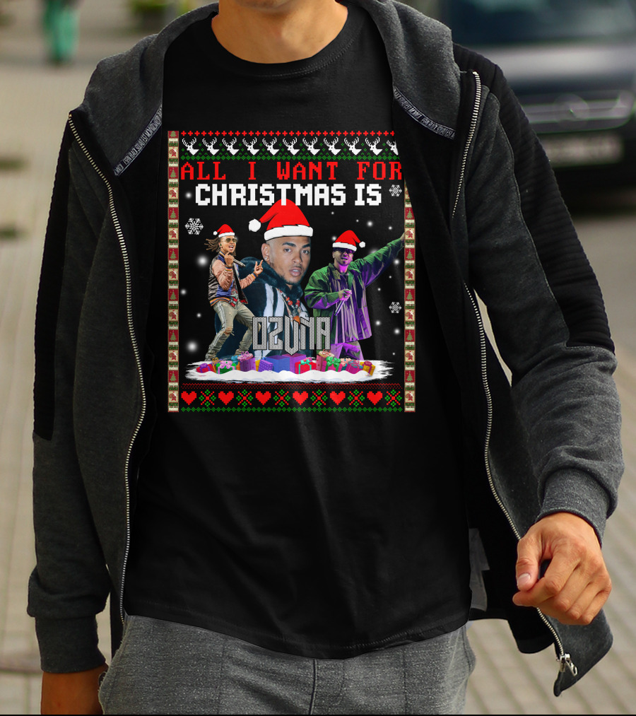 All I Want For Christmas Is Ozuna Santa Hat Snowflakes Presents T-Shirt