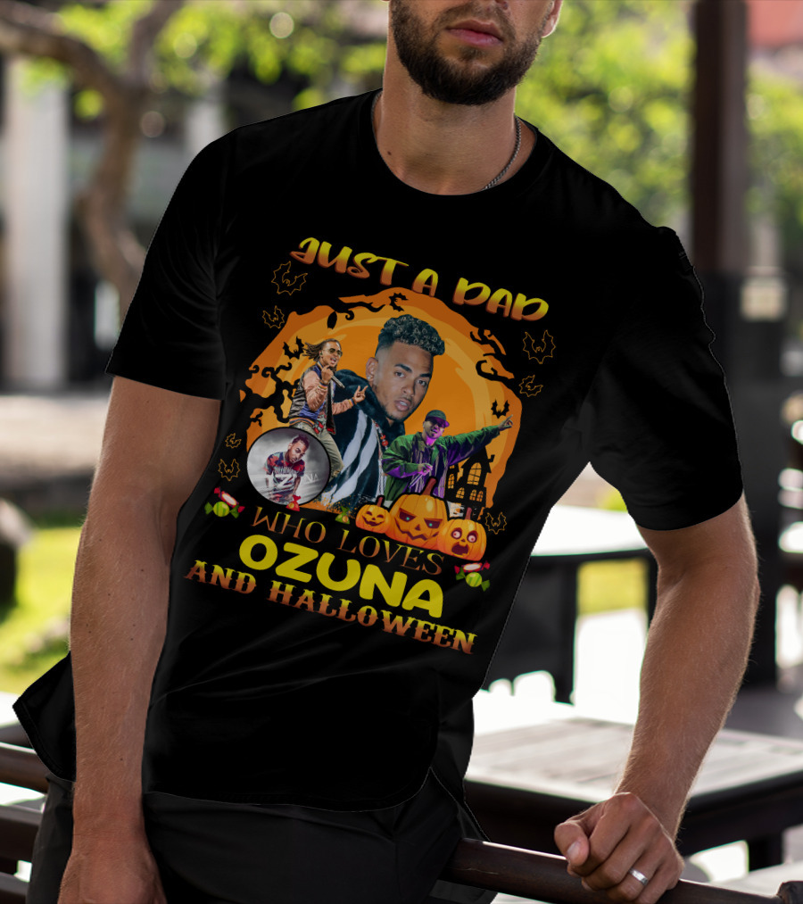 Just A Dad Who Loves Ozuna And Halloween Pumpkins And Bats T-Shirt