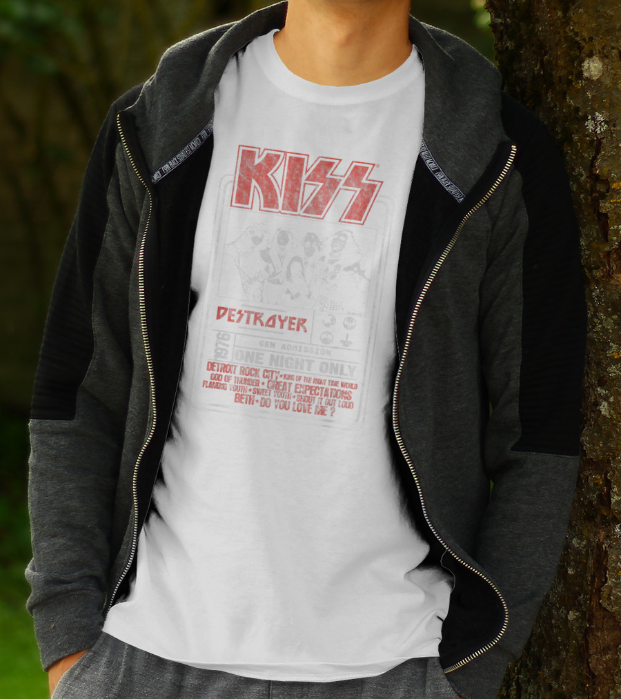 KISS Destroyer 1976 Gen Admission One Night Only Detroit Rock City God Of Thunder Shout It Out Loud T-Shirt
