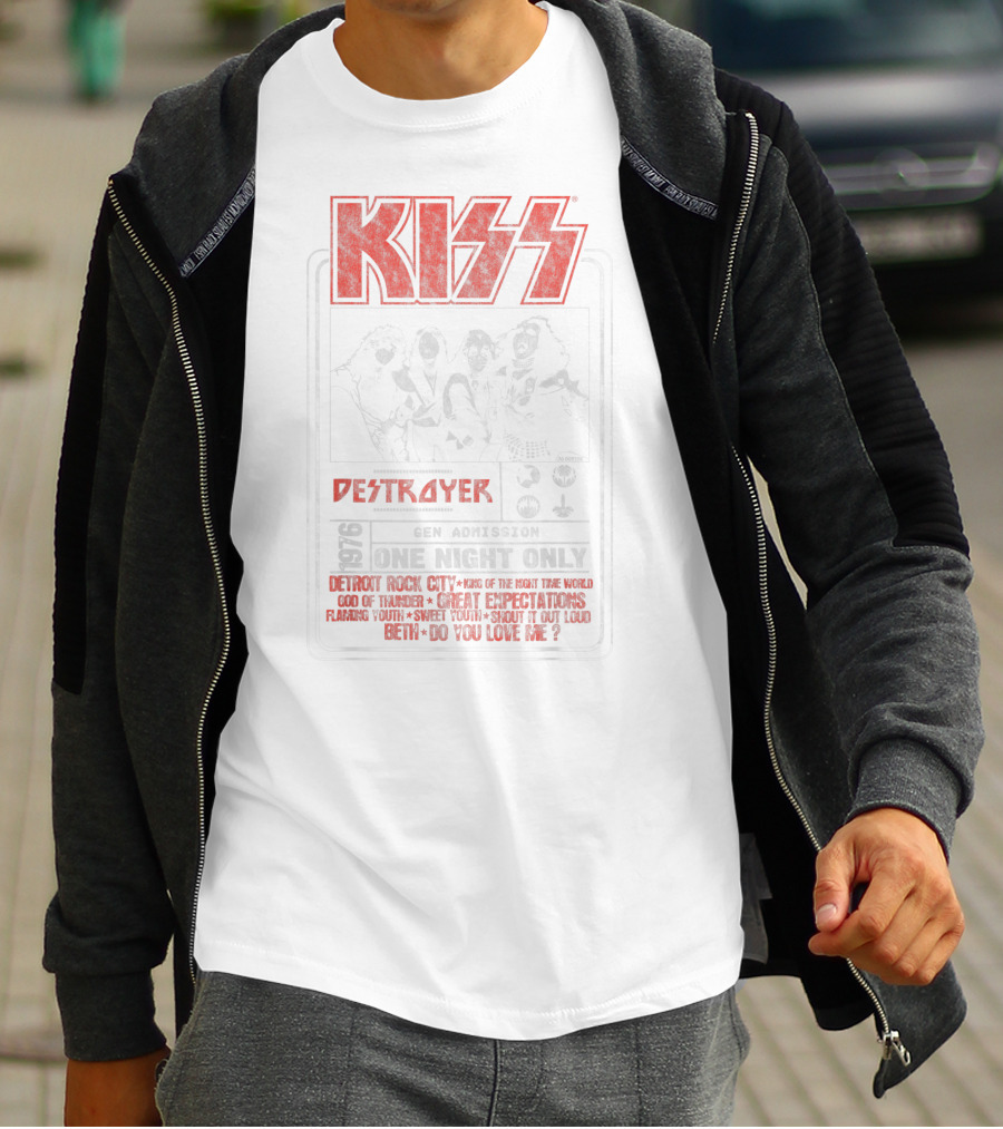 KISS Destroyer 1976 Gen Admission One Night Only Detroit Rock City God Of Thunder Shout It Out Loud T-Shirt