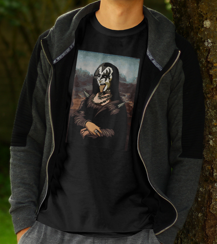 Rock N Roll Band Lazy Halloween Costume Rocker Music Lover Mona Lisa Kiss Makeup T-Shirt