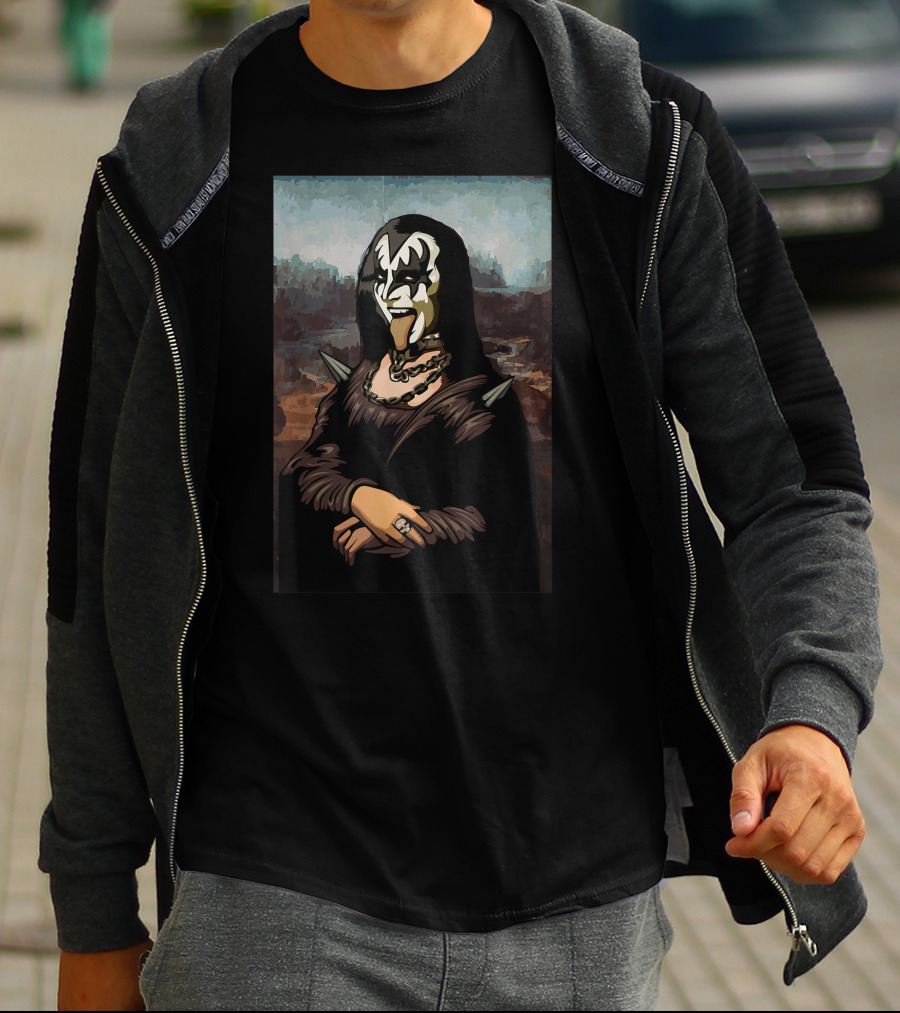 Rock N Roll Band Lazy Halloween Costume Rocker Music Lover Mona Lisa Kiss Makeup T-Shirt