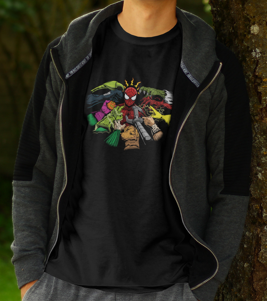 Spider Man Surrounded By Sinister Six Villains T-Shirt