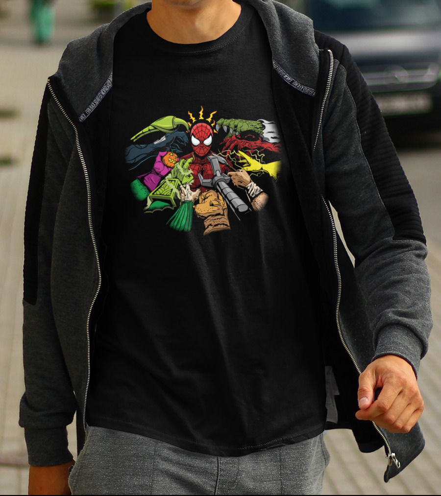 Spider Man Surrounded By Sinister Six Villains T-Shirt