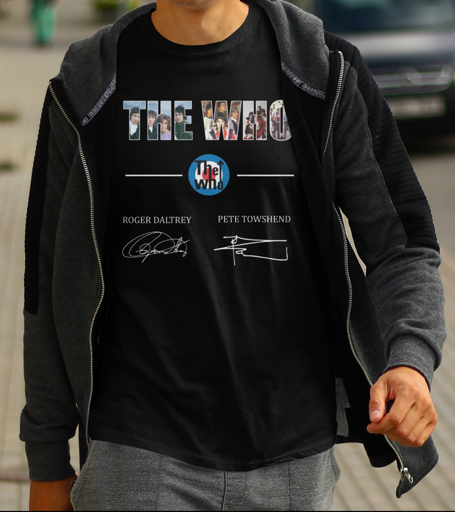 THE WHO Roger Daltrey Pete Townshend The Who Iconic Band Collage Signature T-Shirt