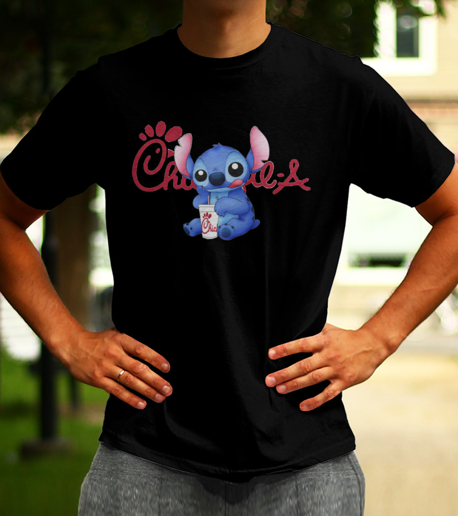 Chickfila Stitch Holding Drink T-Shirt