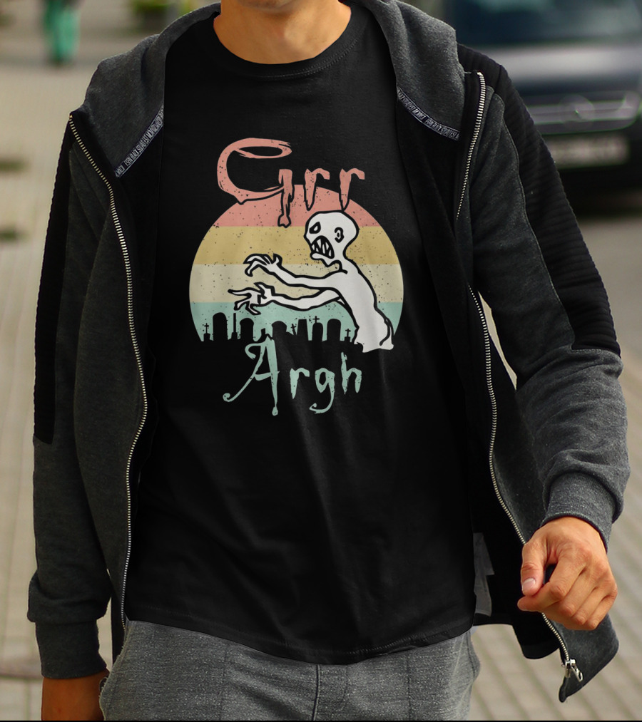 GRR ARGH Zombie Graveyard Retro Sunset T-Shirt