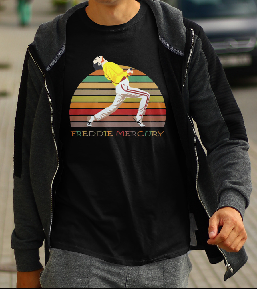 Freddie Mercury Vintage Style Retro Rainbow Stripes T-Shirt