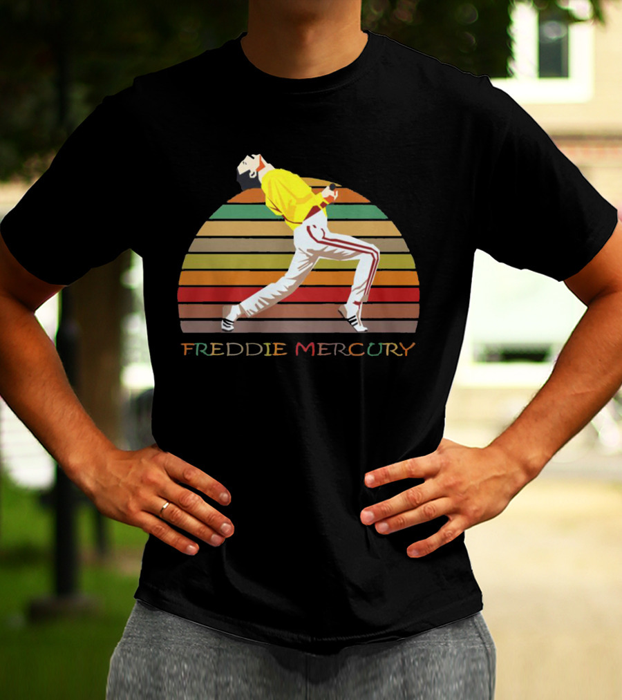 Freddie Mercury Vintage Style Retro Rainbow Stripes T-Shirt