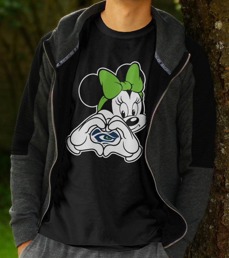Seattle Seahawks Minnie Mouse Heart Hands Green Bow T-Shirt